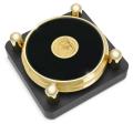 Leather and Brass 2 Coaster Set w/Black Wooden Holder