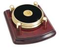 Leather and Brass Round 2 Coaster Set w/Rosewood Base