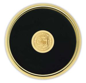 Gold Tone and Leather Round Coaster